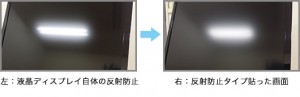 液晶ディスプレイに反射防止タイプを貼った画面